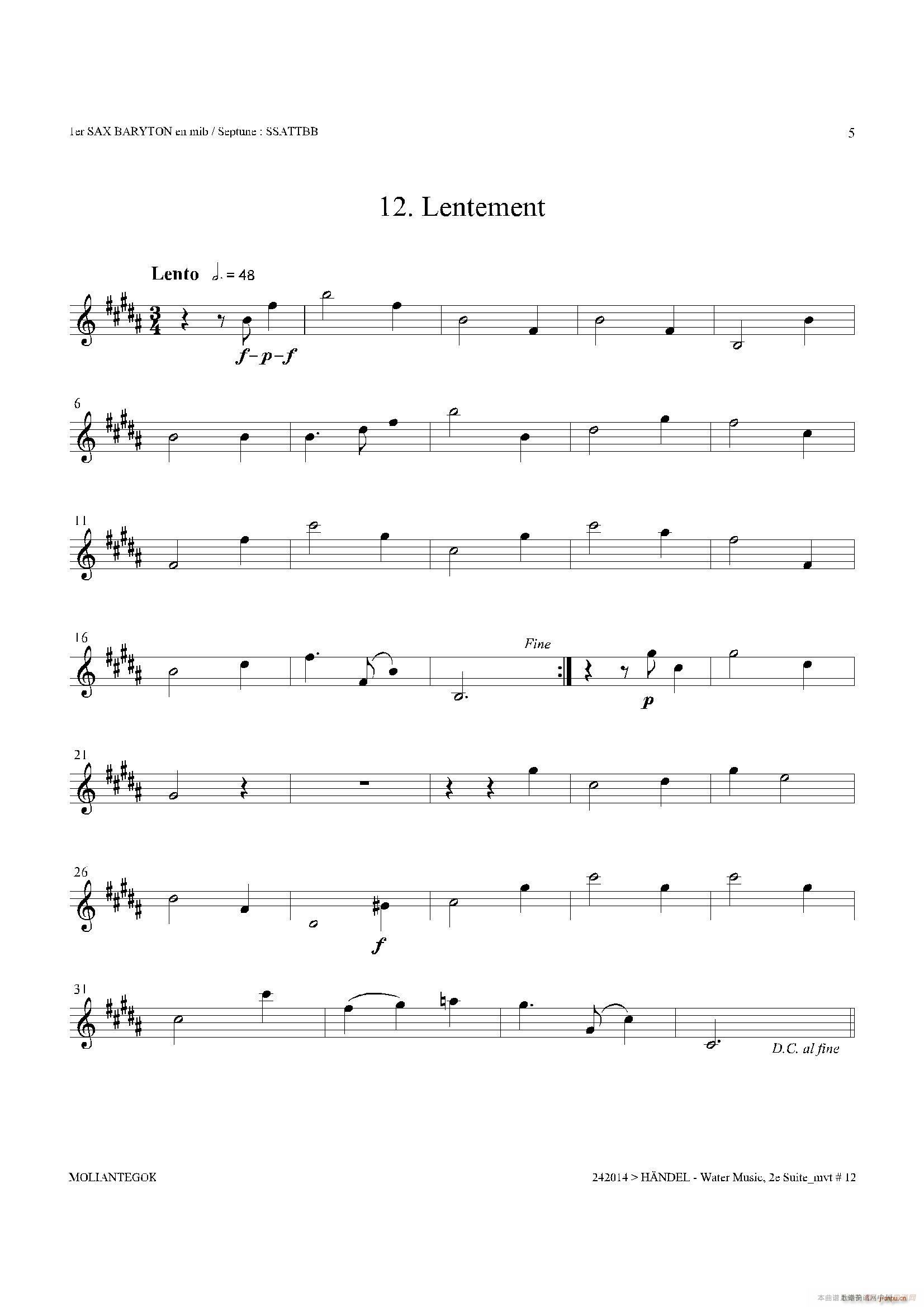 Water Music HWV 349 No 2 第一上低音萨克斯(十字及以上)5