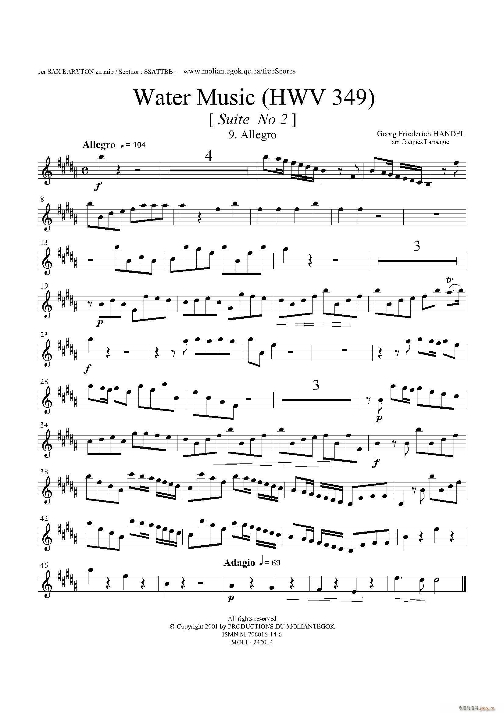 Water Music HWV 349 No 2 第一上低音萨克斯(十字及以上)1