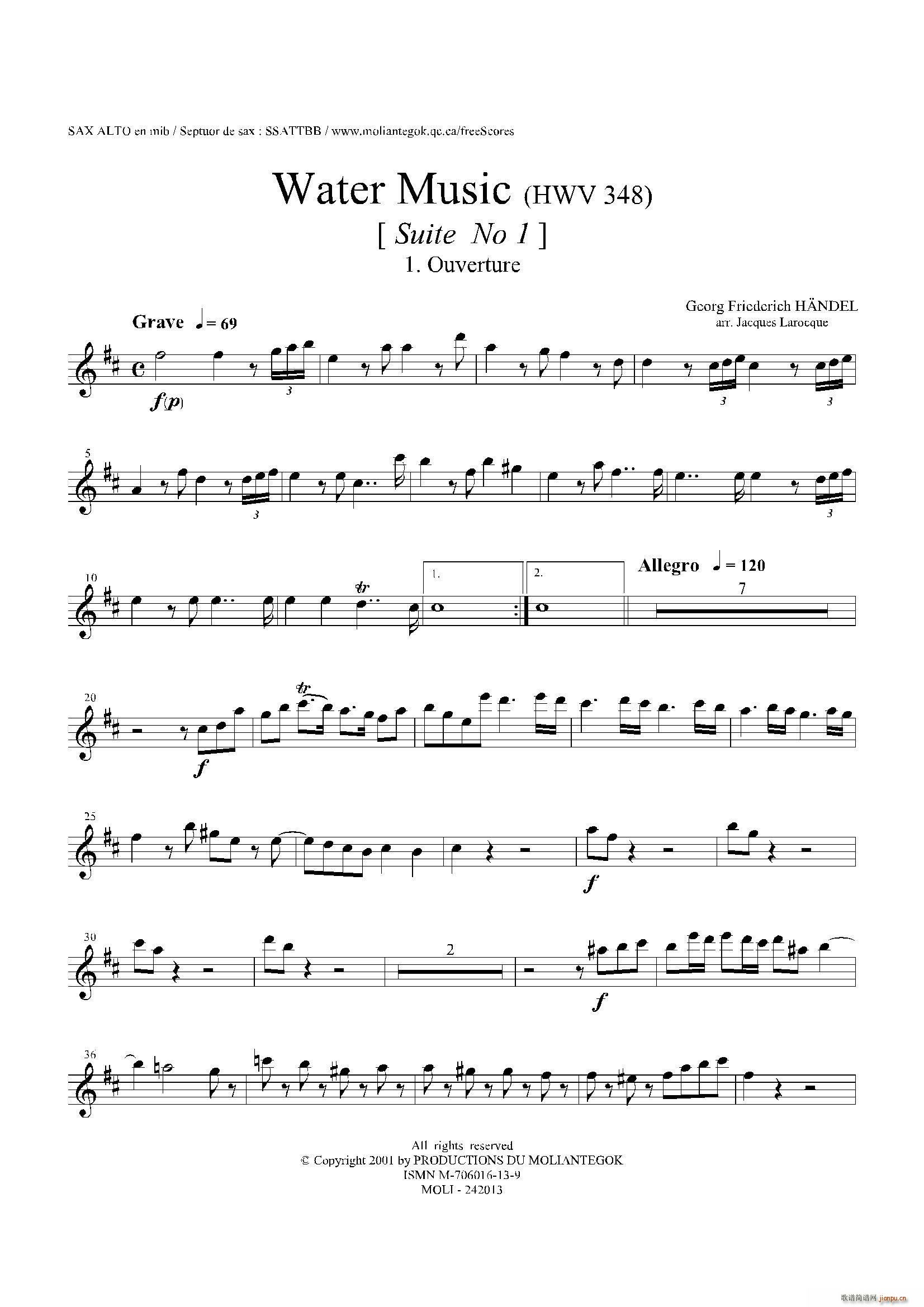 Water Music HWV 348 No 1 中音萨克斯(十字及以上)1