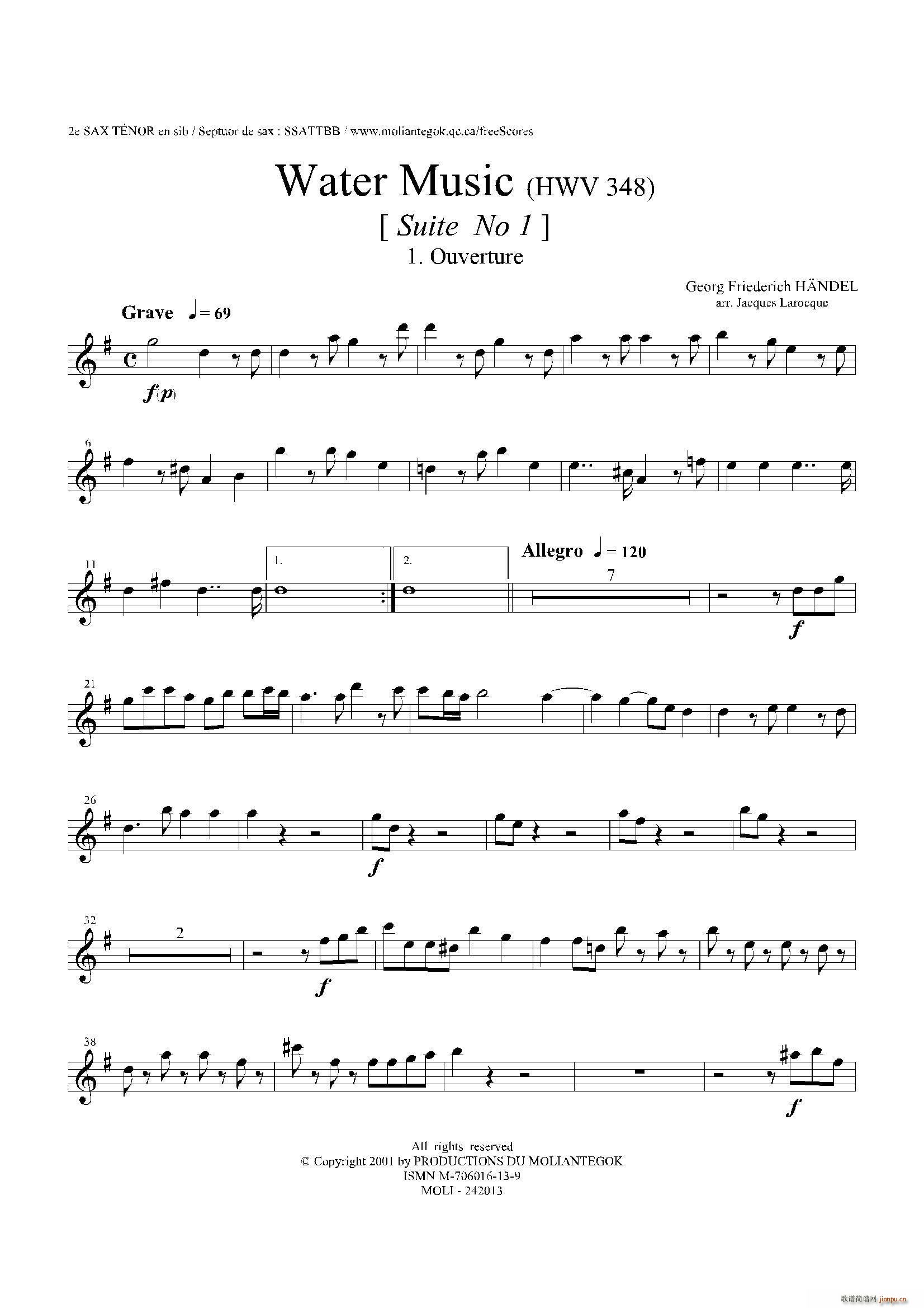 Water Music HWV 348 No 1 第二次中音萨克斯(十字及以上)1