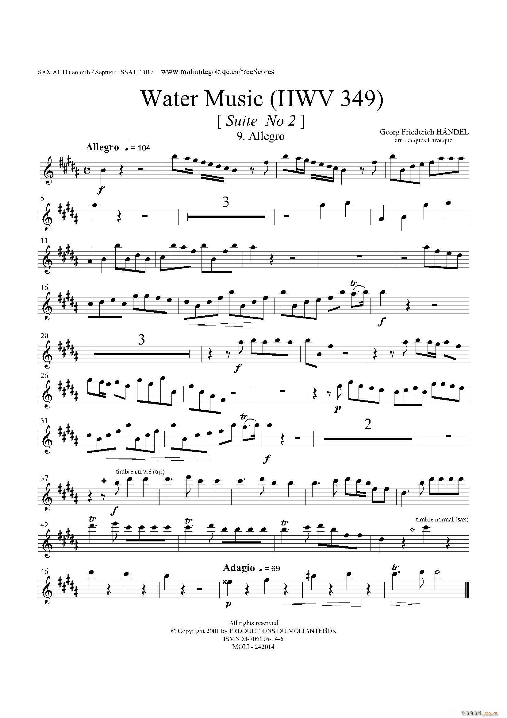 Water Music HWV 349 No 2 中音萨克斯(十字及以上)1