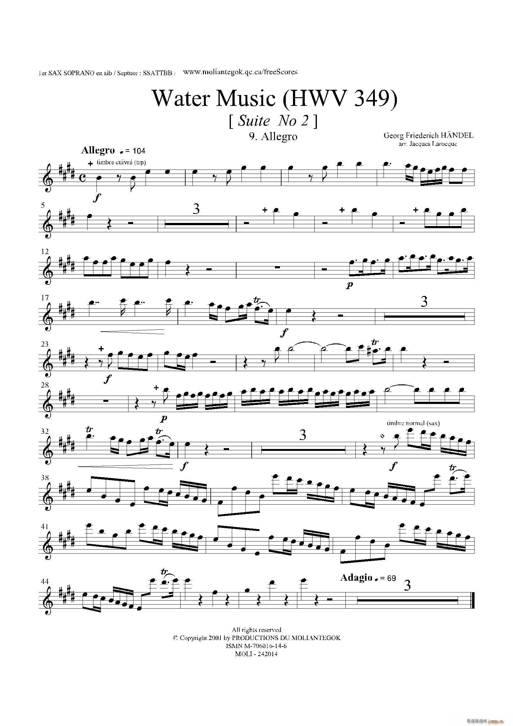 Water Music HWV 349 No 2 第一高音萨克斯(十字及以上)1