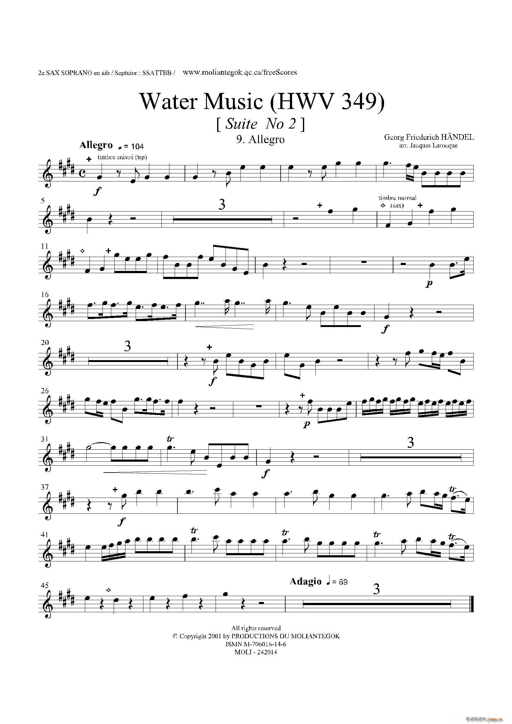 Water Music HWV 349 No 2 第二高音萨克斯(十字及以上)1