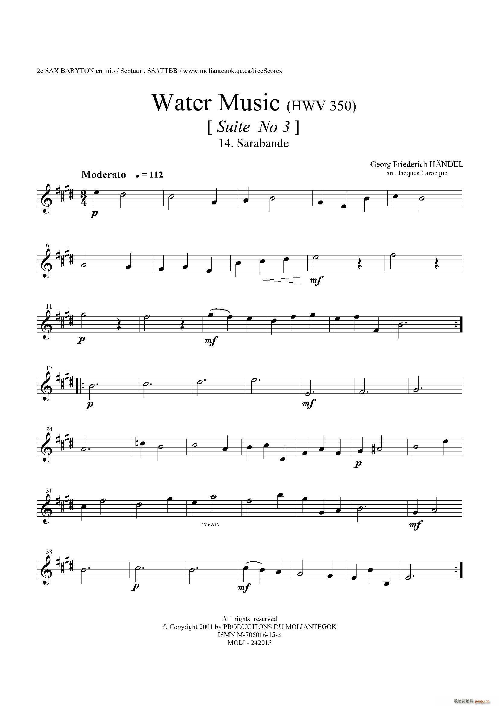 Water Music HWV 350 No 3 第二上低音萨克斯(十字及以上)1