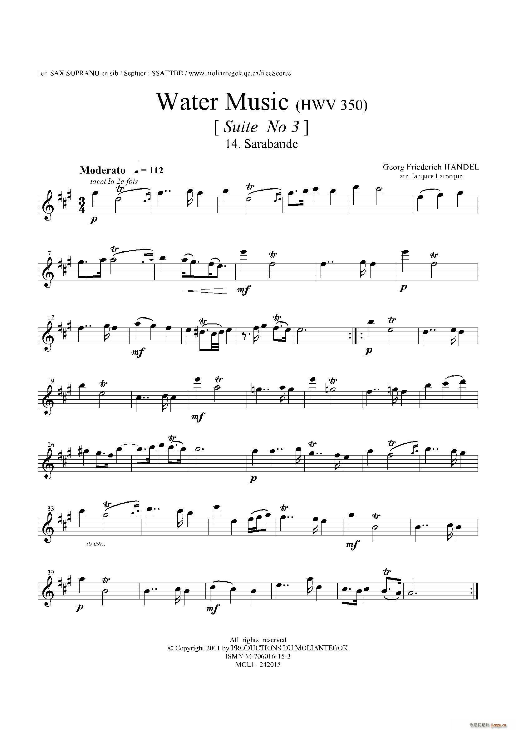 Water Music HWV 350 No 3 第一高音萨克斯(十字及以上)1