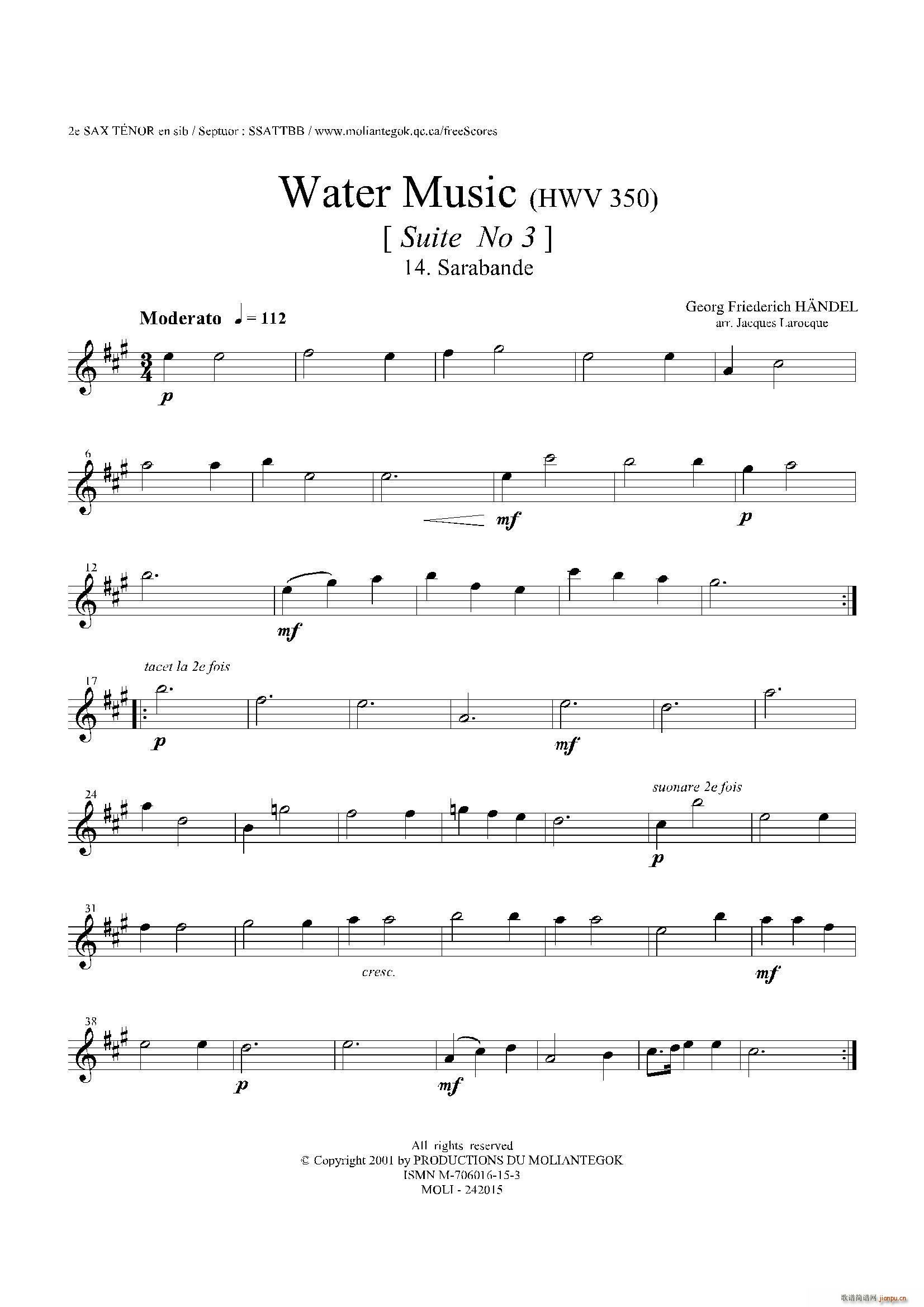 Water Music HWV 350 No 3 第二次中音萨克斯(十字及以上)1