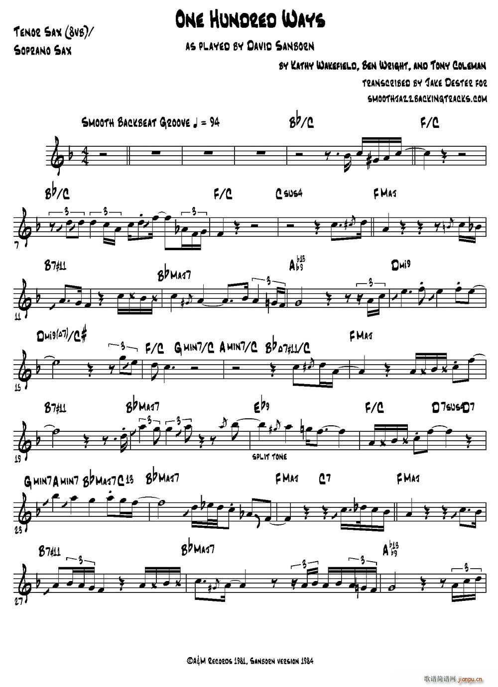 One Hundred Ways 高音萨克斯(十字及以上)1