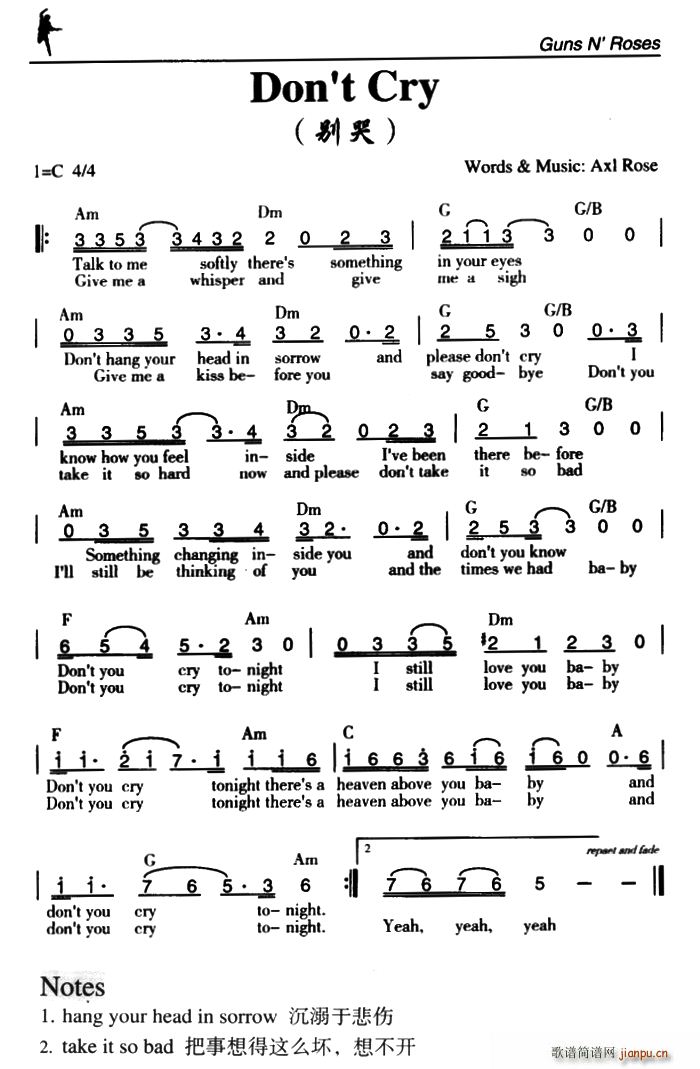 Don t Cry 别哭(十字及以上)1