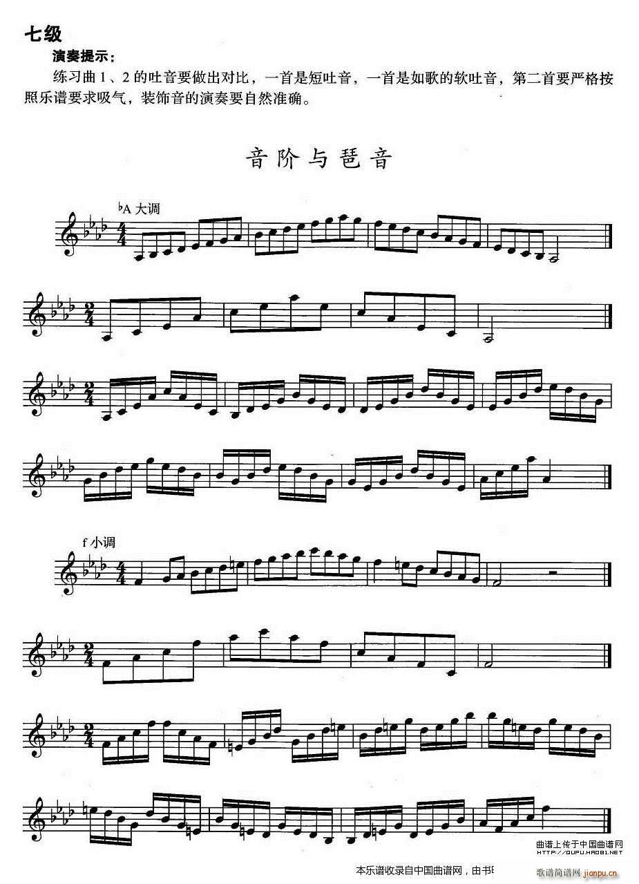 小号考级七级 音阶与琶音 bA大调 f小调 铜管(十字及以上)1