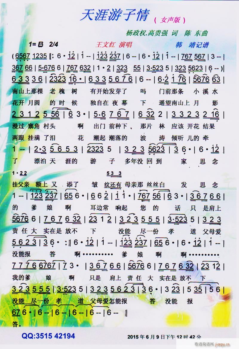 天涯游子情 女声版 彩谱(十字及以上)1