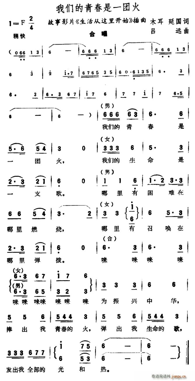 我们的青春是一团火 故事片 生活从这里开始 插曲(十字及以上)1