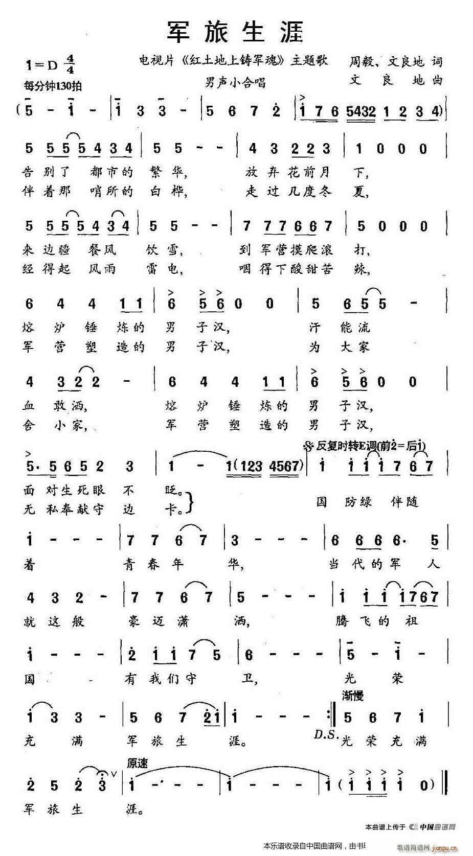 军旅生涯 电视片 红土地上铸军魂 主题歌(十字及以上)1
