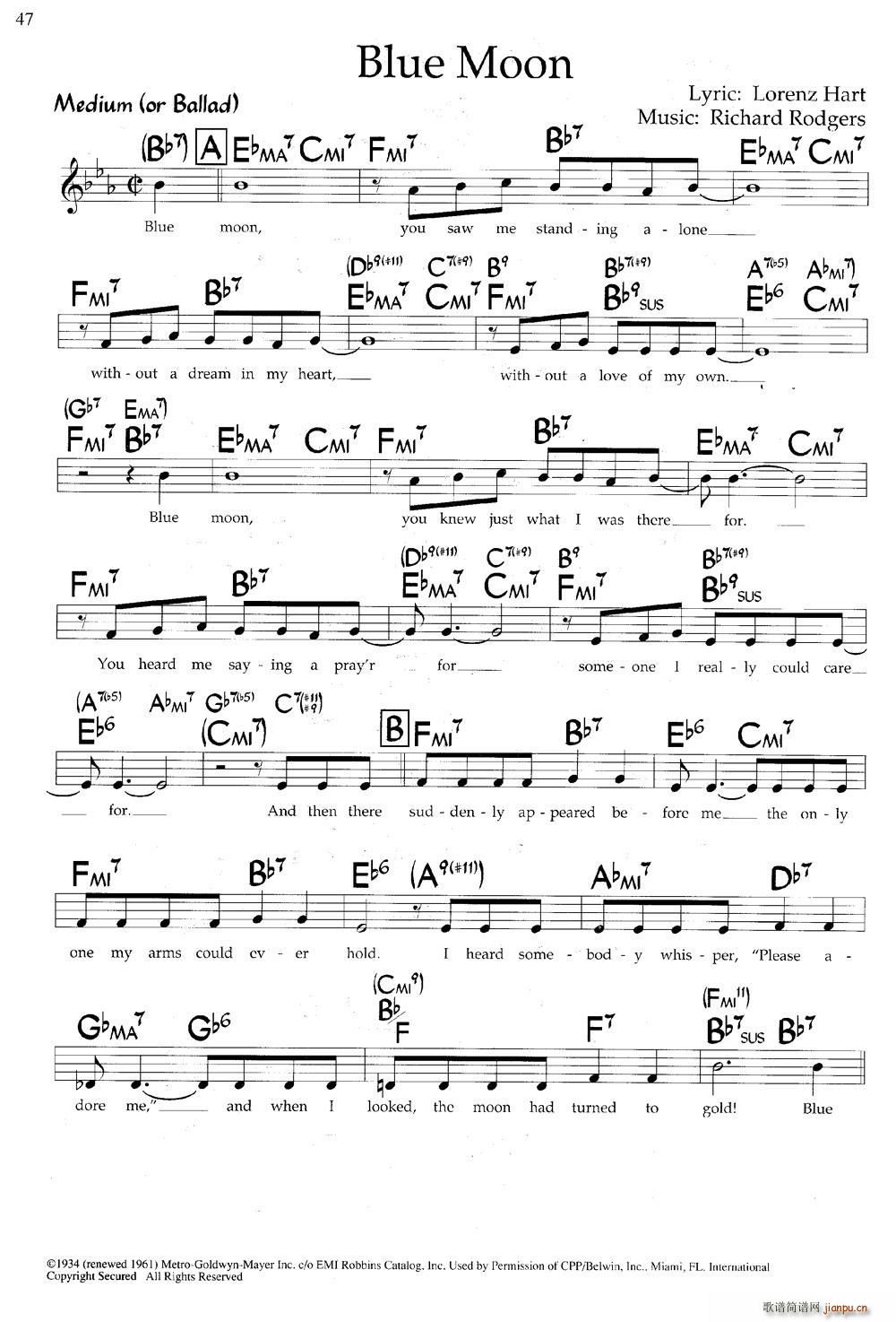 Blue Moon 带和弦(十字及以上)1