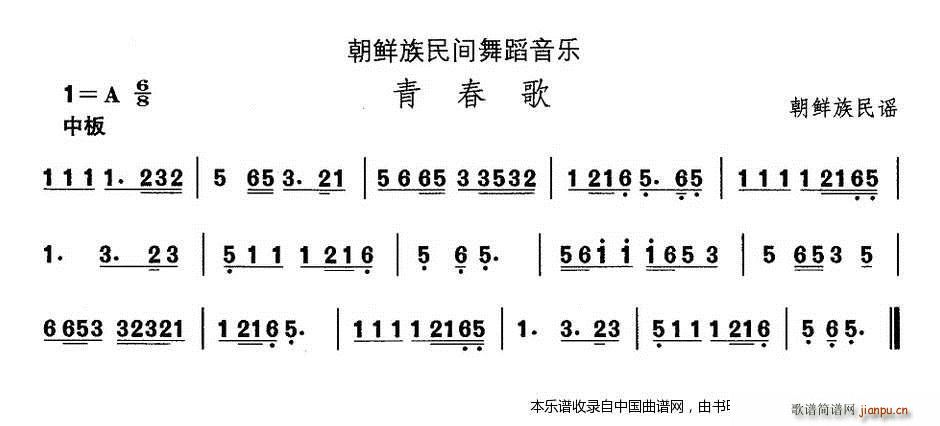 中国民族民间舞曲选 十一 朝鲜族舞蹈 古格里节奏 青春 乐器谱(十字及以上)1