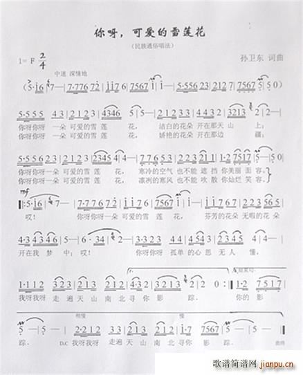 你呀 可爱的雪莲花(九字歌谱)1