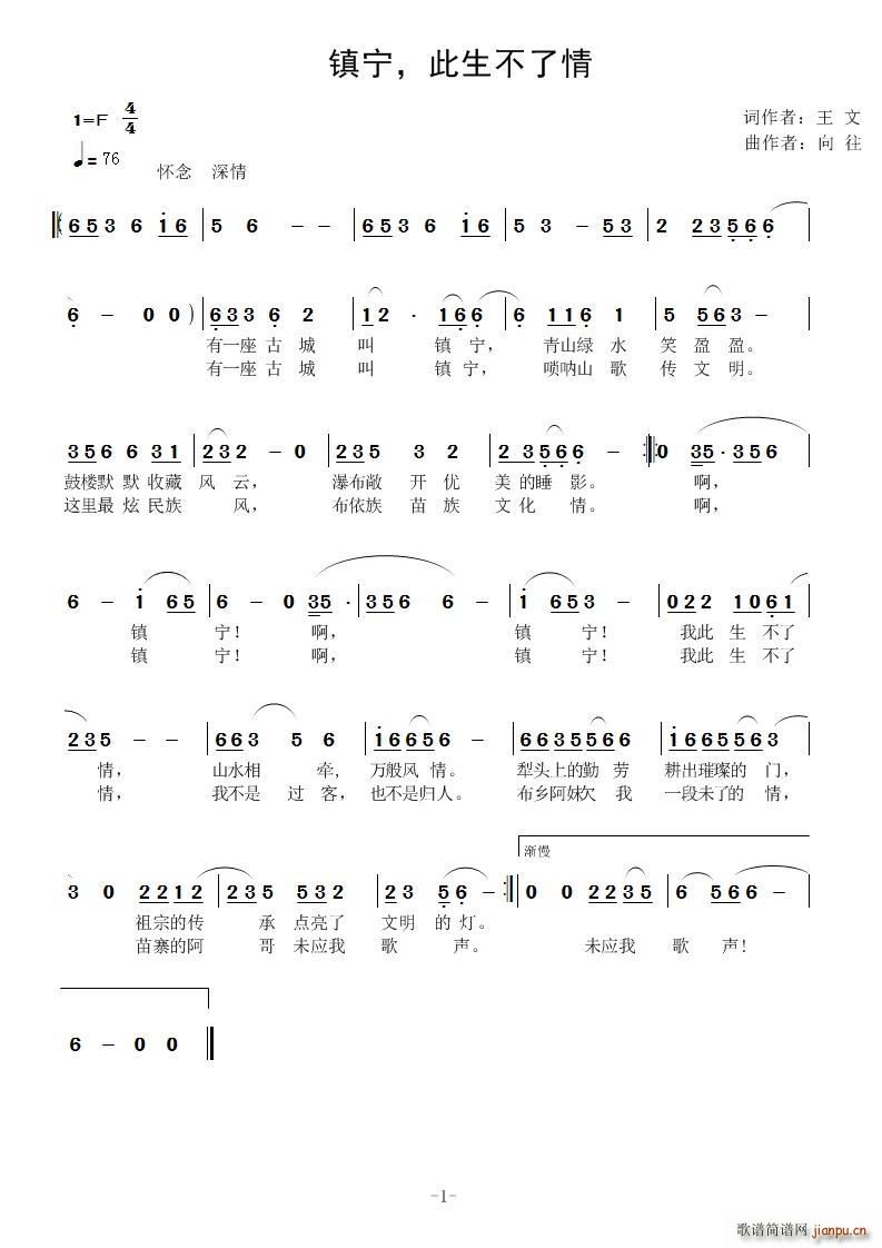 镇宁 我此生不了情(九字歌谱)1