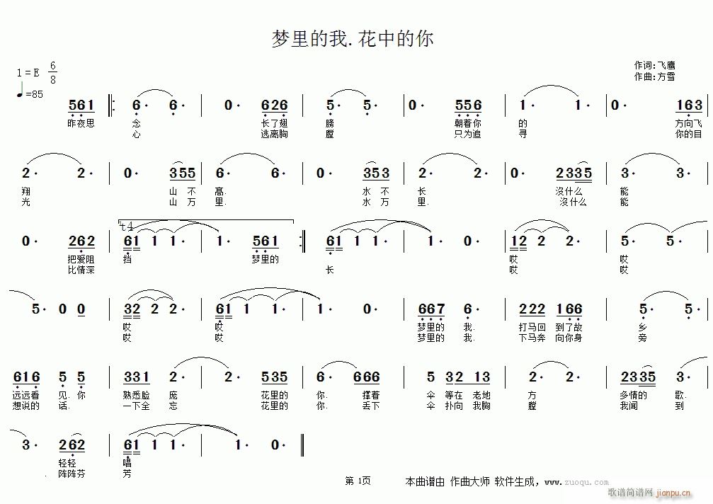 梦里的我 花中的你(九字歌谱)1