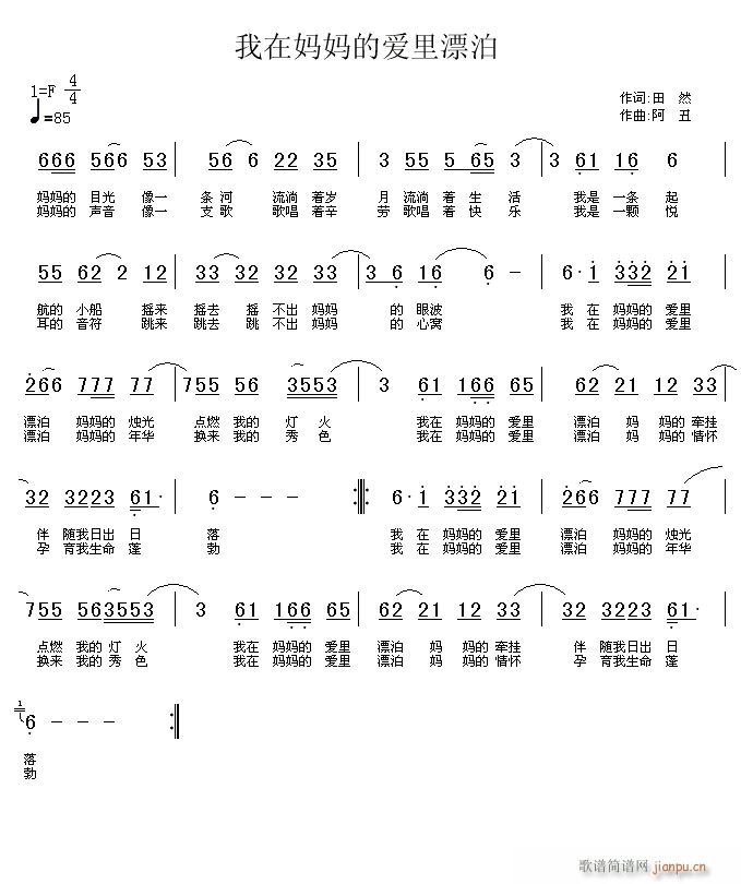 我在妈妈的爱里漂泊(九字歌谱)1