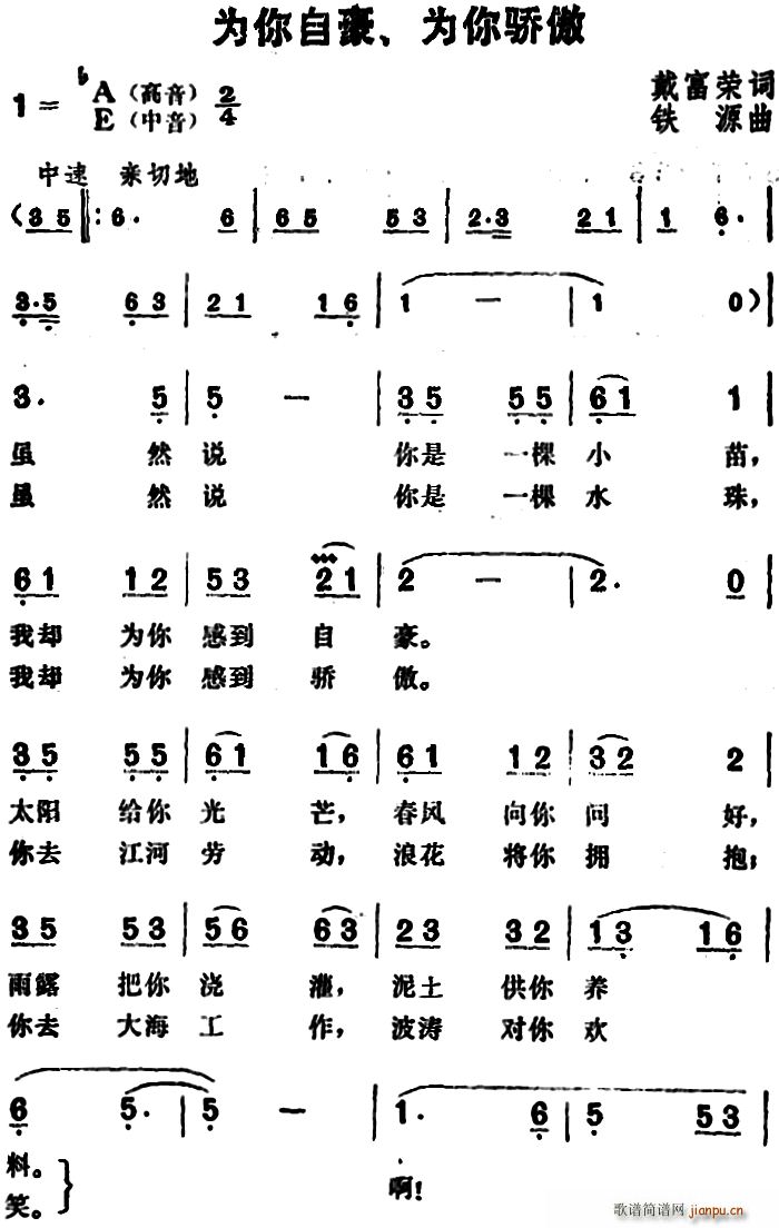 为你自豪 为你骄傲(九字歌谱)1