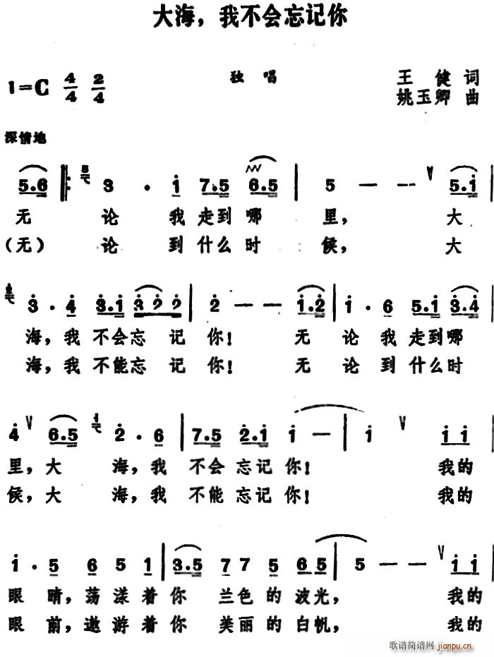 大海 我不会忘记你(九字歌谱)1
