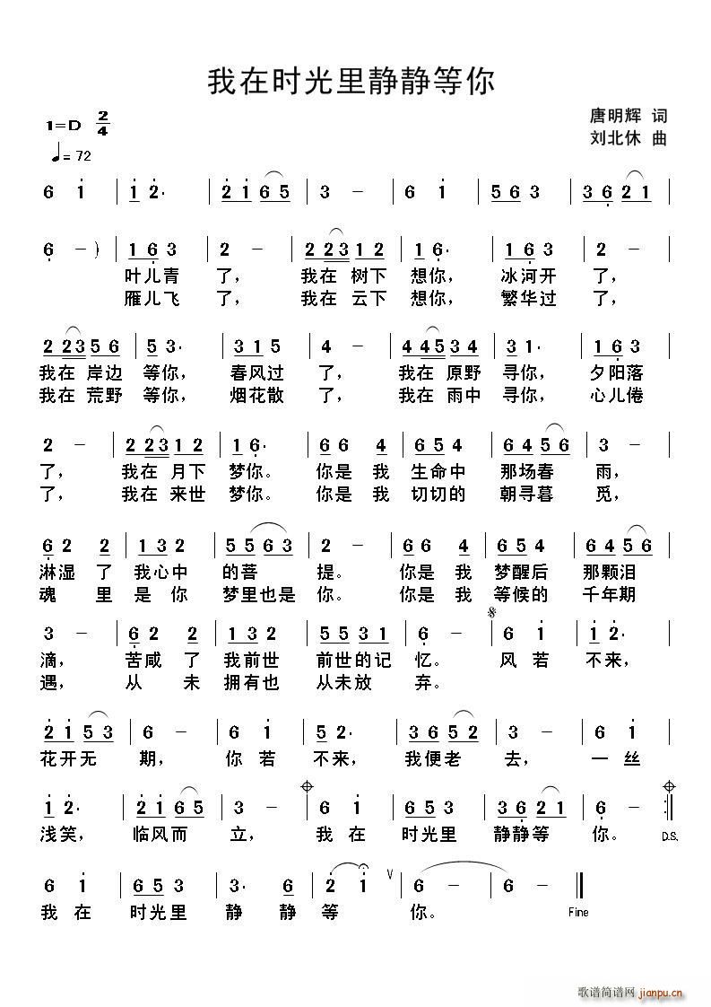 我在时光里静静等你(九字歌谱)1