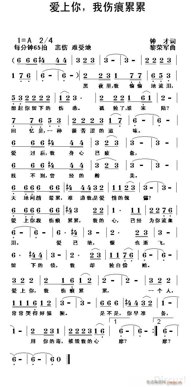 爱上你 我伤痕累累(九字歌谱)1