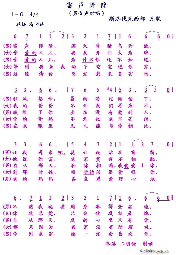 斯洛伐克 雷声隆隆(九字歌谱)1