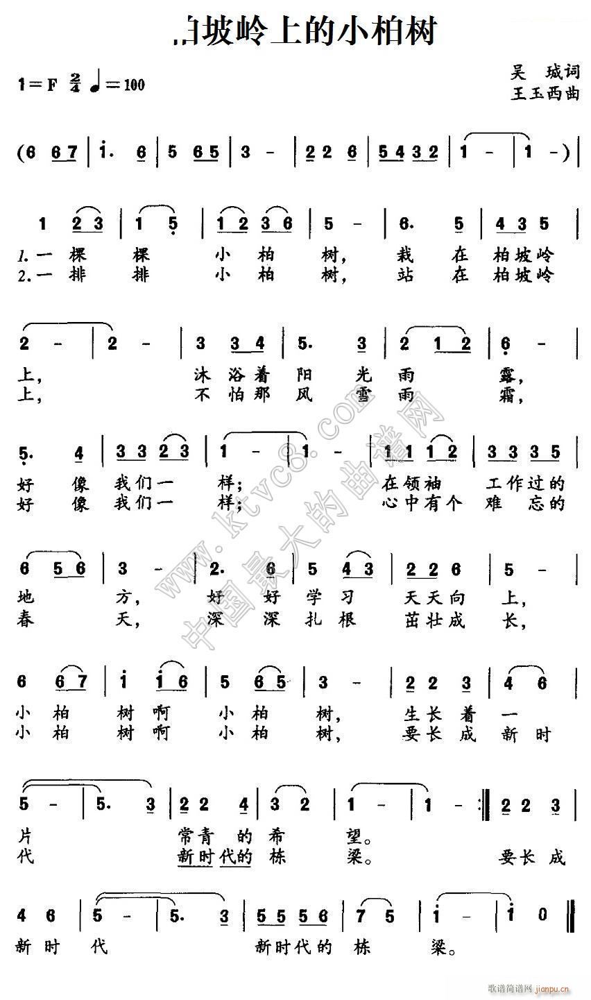 柏坡岭上的 小柏树(九字歌谱)1