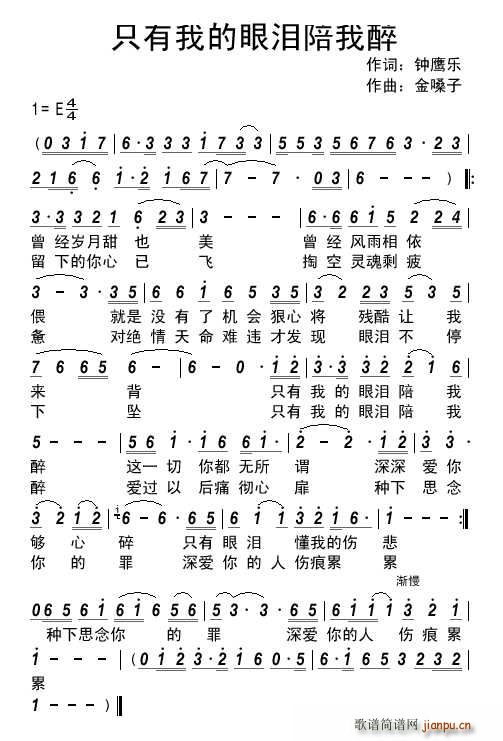 只有我的眼泪陪我醉(九字歌谱)1