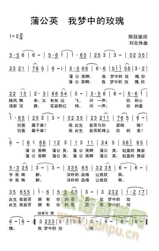 蒲公英我梦中的玫瑰(九字歌谱)1