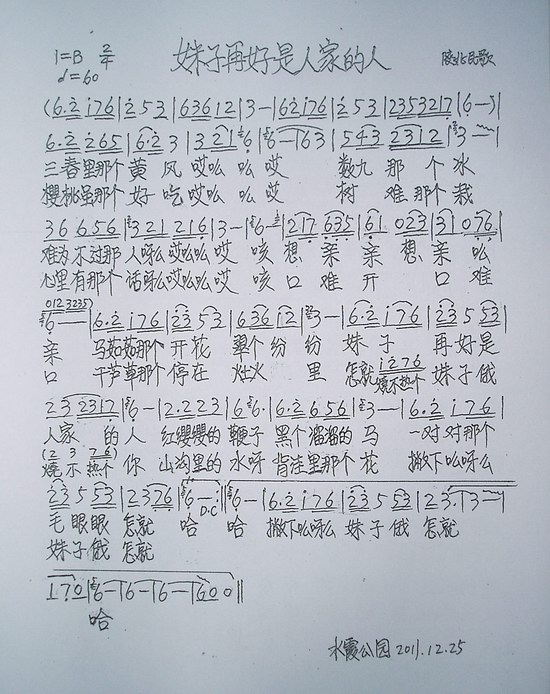 妹子再好是人家的人(九字歌谱)1