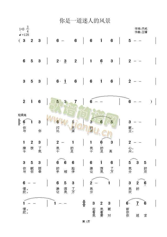 你是一道迷人的风景(九字歌谱)1