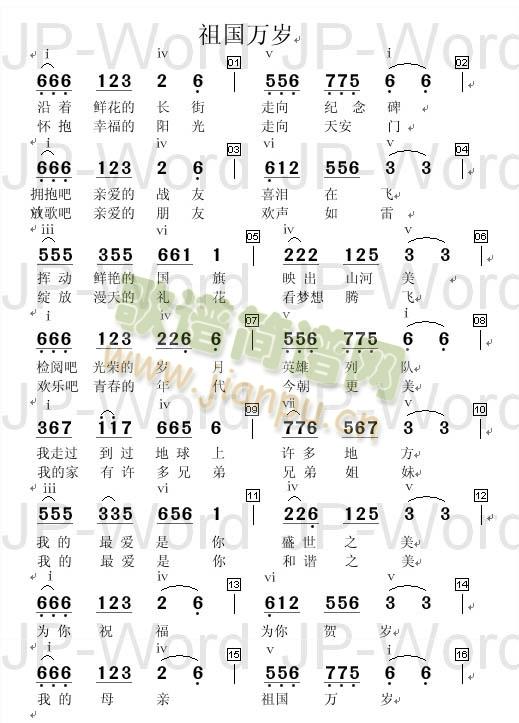 祖国万岁-春晚歌曲(九字歌谱)1