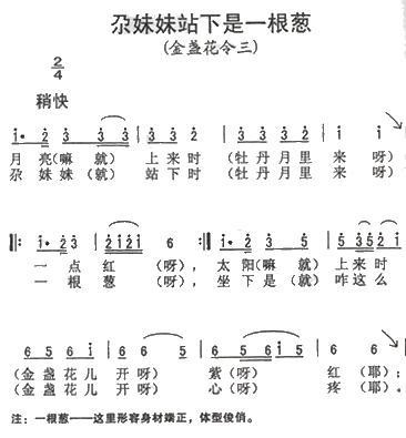 尕妹妹站下是一根葱(九字歌谱)1