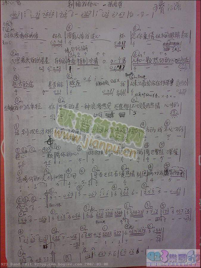 张信哲-别怕我伤心(九字歌谱)1