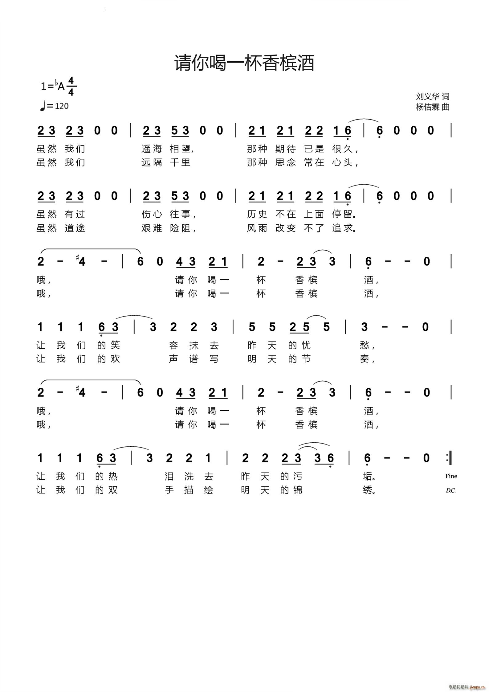 请你喝一杯香槟酒(八字歌谱)1