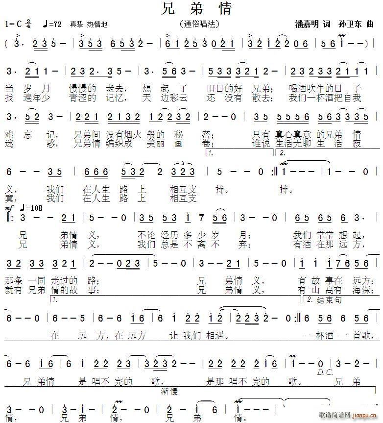 兄弟情 孙卫东曲(八字歌谱)1