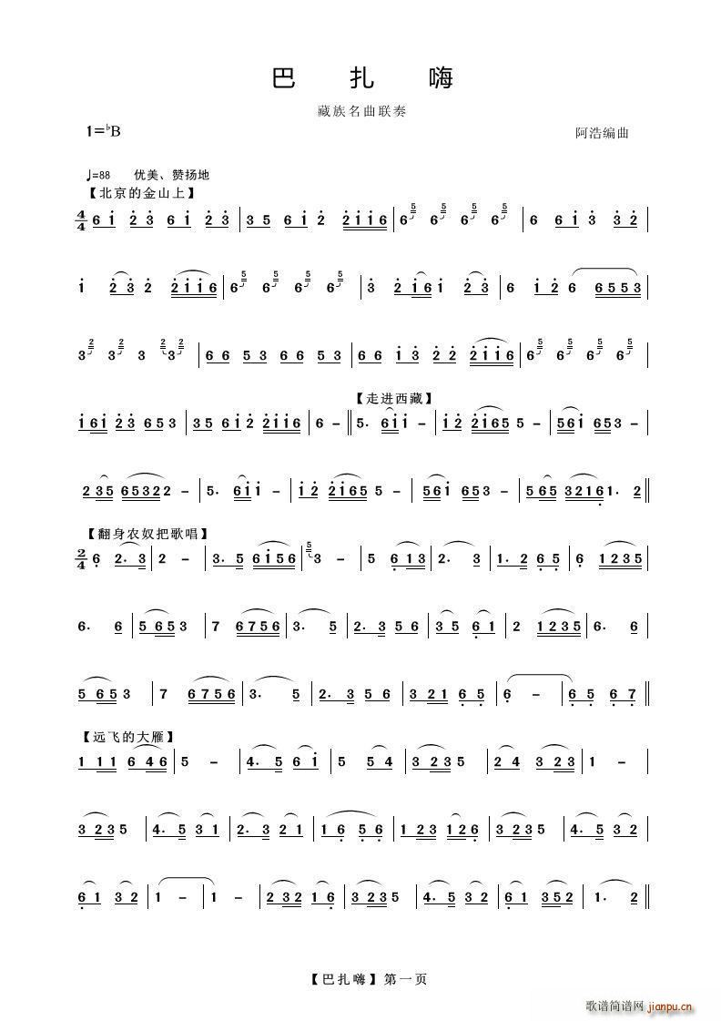 巴扎嗨 名曲联奏(八字歌谱)1