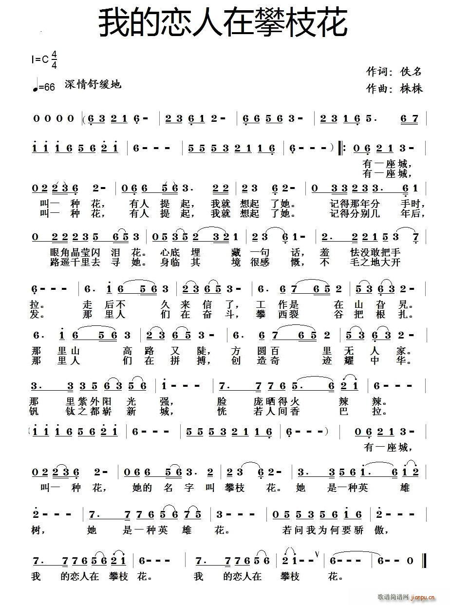 我的恋人在攀枝花(八字歌谱)1