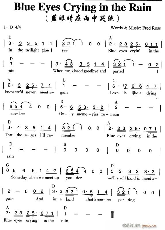 蓝眼睛在雨中哭泣(八字歌谱)1