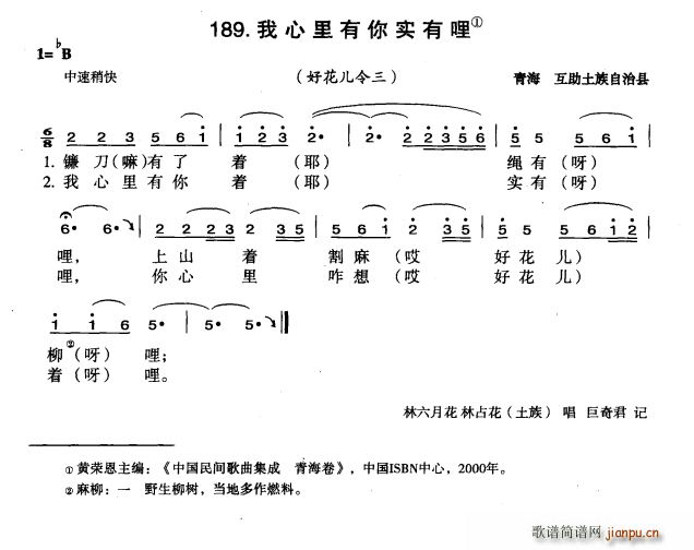 我心里有你实有哩(八字歌谱)1