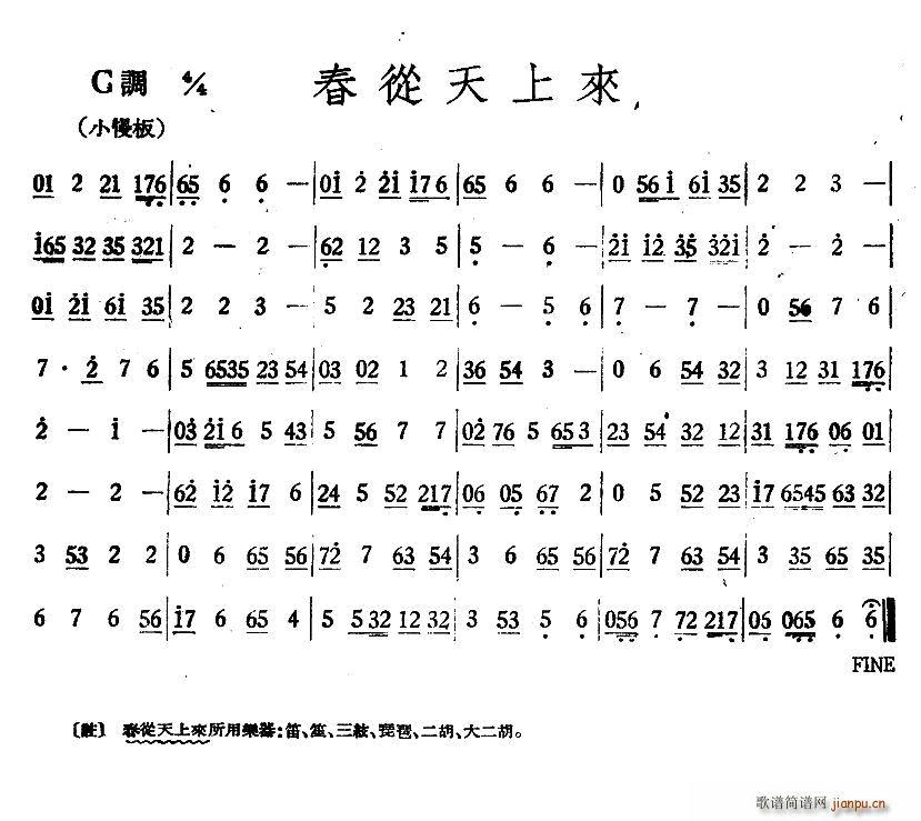 春从天上来 丝竹(八字歌谱)1