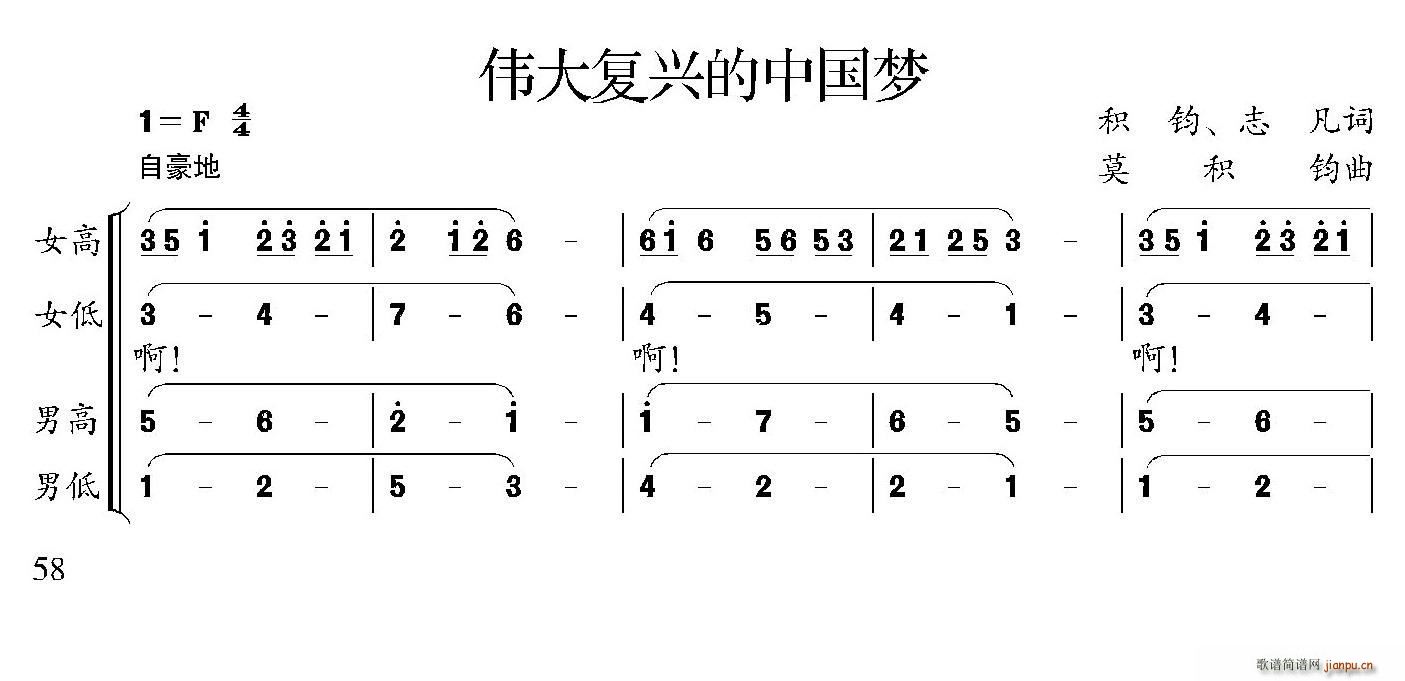 复兴伟大的中国梦(八字歌谱)1