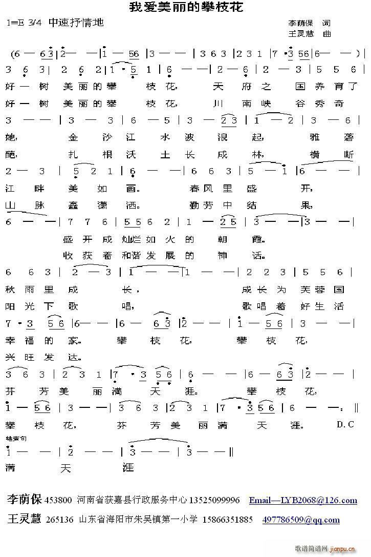 我爱美丽的攀枝花(八字歌谱)1