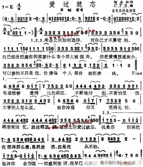 爱过就忘--草蜢(八字歌谱)1