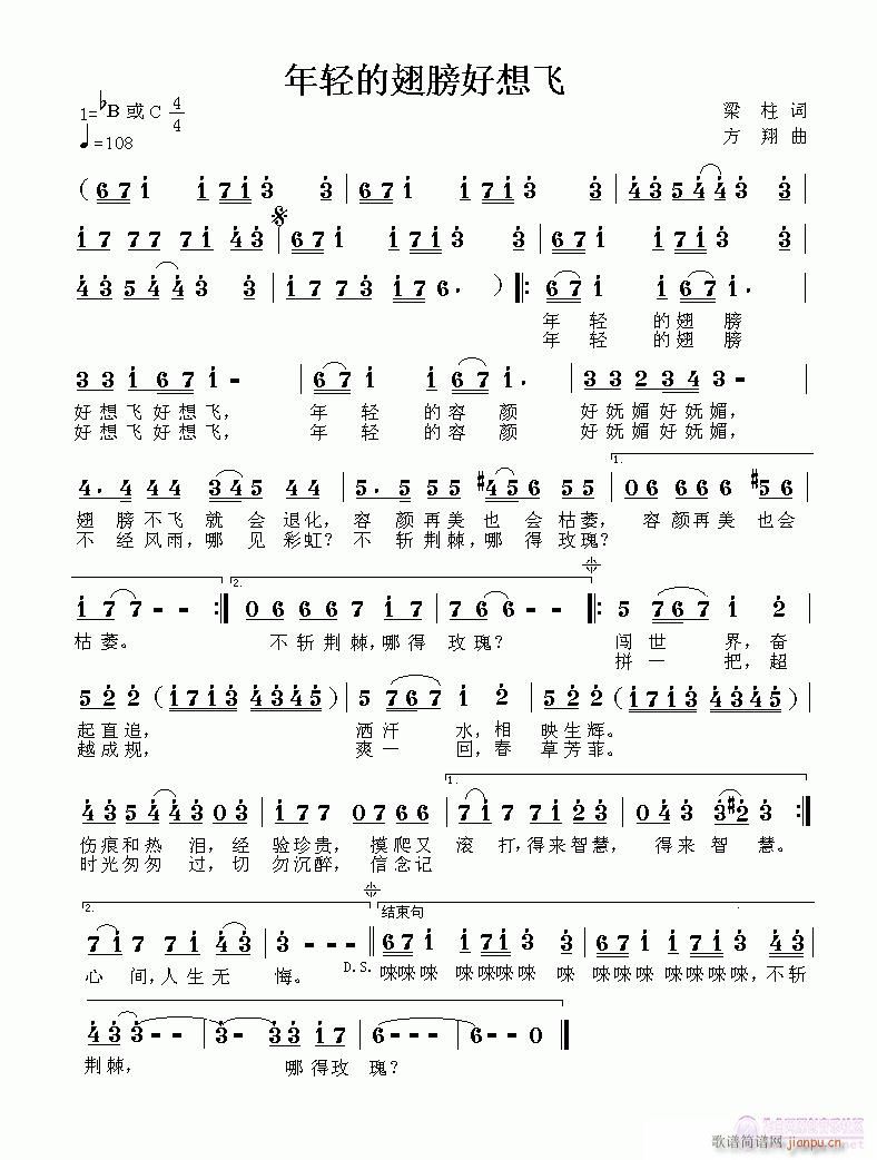 年轻的翅膀好想飞(八字歌谱)1