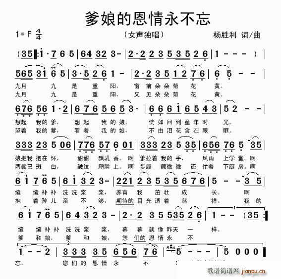 爹娘的恩情永不忘(八字歌谱)1