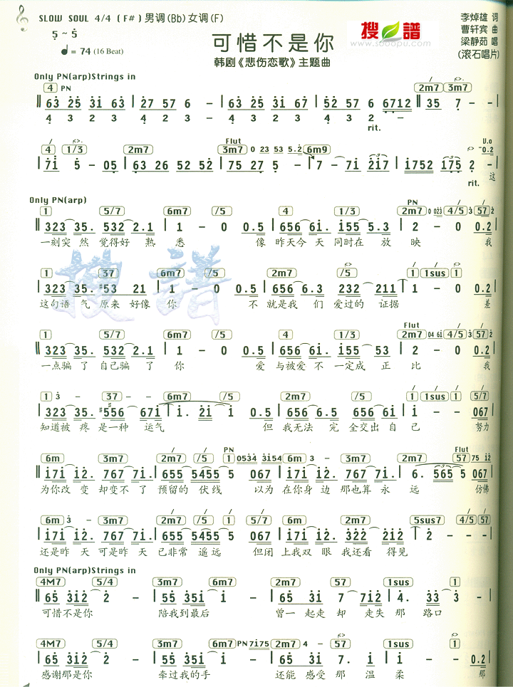 梁静茹可惜不是你(八字歌谱)1