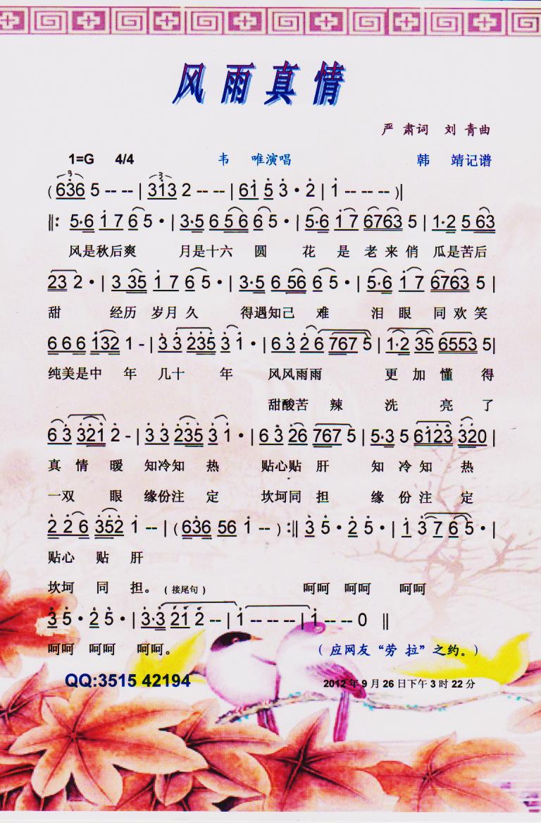 风雨真情【彩谱】(八字歌谱)1