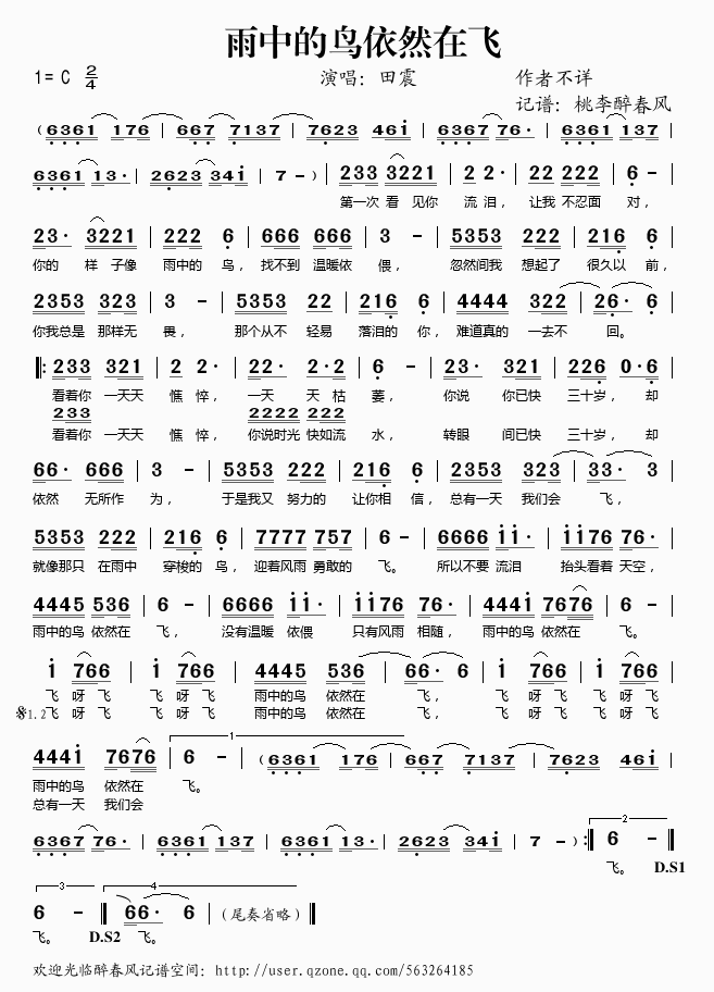 雨中的鸟依然在飞(八字歌谱)1